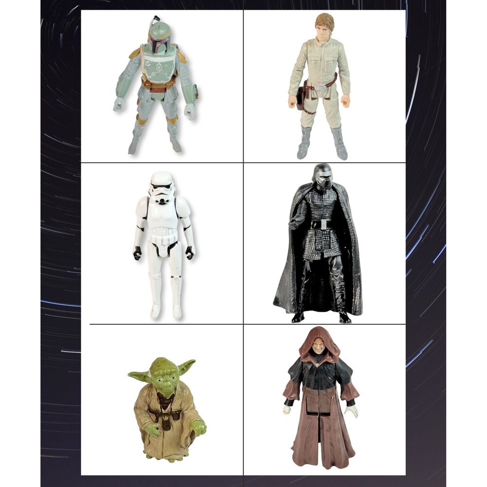 Star Wars Figure Lot Boba Fett Luke Kylo Ren Palpatine Stormtrooper Yoda Dagobah